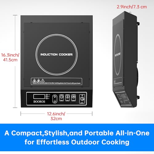 BOOROS Portable Induction Cooktop, 9.6" Heating Coil with 8" Core, 1800W