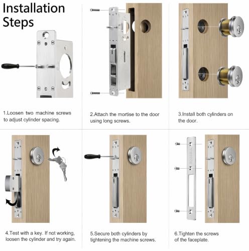 Commercial Mortise Lock 1-1/8" Backset, Brass Cylinder, Storefront (Silver)