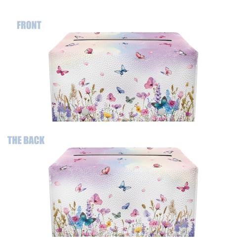 Floral Butterfly DesignTissue Box Cover RectangleWaterproof Floral Paper Case for Home Decor Waterproof Tissue Box Cover for Car - color: Floral Butterfly Design