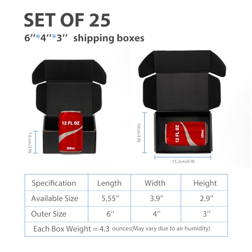 6x4x3 Black Shipping Boxes for Small Business, Packing, 25 Pack - color: Black, size: 6x4x3-Inch