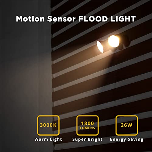 LUTEC 1800LM LED Motion Sensor Light Outdoor, Dual-Head Security Light, 3000K, Waterproof Exterior Flood Light for Patio, Garden, Yard, White (2 Bulbs Included) - color: White, size: LED PAR38 Bulbs Included-1 Pack (AL+PC)