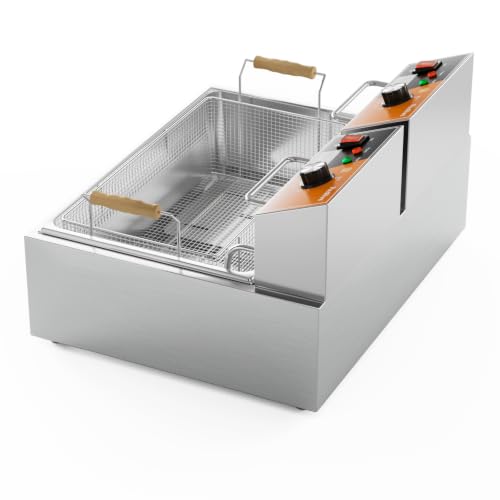 Electric Deep Fryer 3400W Hot 22.6QT/24L Commercial Deep Fryers with 3 Baskets Countertop Oil Fryer for Restaurant Use and Home Kitchen with One - Touch Switch & Temperature Contro - size: R-83S