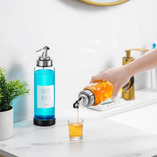VITVITI Mouthwash Dispenser, Glass Container Bottle Decanter with Cup - color: 1 clear