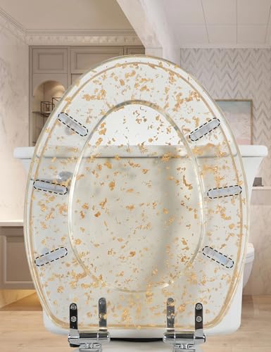 Angol Shiold ELONGATED Gold Foil Resin Toilet Seat Soft Close 18.5Inch - color: Gold Foil