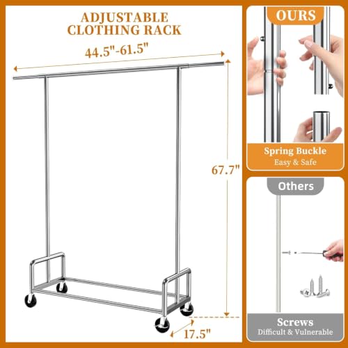 Simple Trending Rolling Clothes Rack, Heavy Duty Garment Rack, Chrome