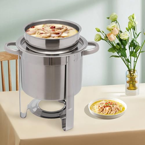 4.2QT Soup Chafer, Stainless Steel Round Soup Warmer with Electric Heating Plate, Lid and Fuel Holder, Commercial Soup Pot Chafing Dishes for Catering, Parties, Buffet, Banquets - color: Silver, size: 4L/4.2QT