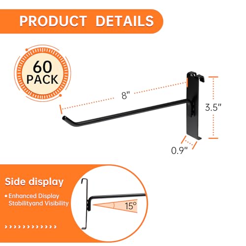 60 Pack Grid Wall Display Hooks, Metal Gridwall Accessories for Retail Stores, Trade Shows, Art and Craft Displays (Black, 8 Inch) - color: Black, size: 8 Inch