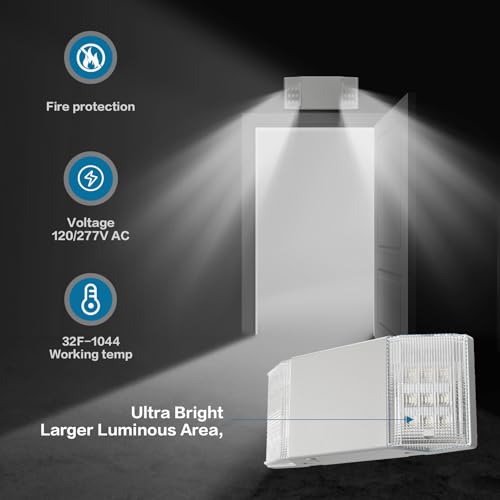 Spectsun 12 Packs Hardwired Emergency Exit Light Fixtures for Business, with Battery Backup, Two Head Adjustable LED Emergency Lighting, UL 924 Certified,AC 120/277V. - size: 12 Pack