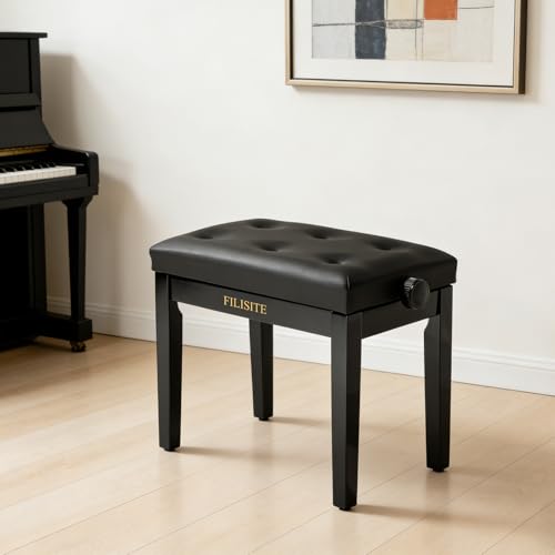 Adjustable Height Piano Bench, Wooden Piano Stool with Waterproof Padded Cushion, Bench Seat for Vanity, Bedroom, Living Room, Black - color: Single-black
