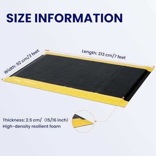 Anti Fatigue Mat, Industrial Grade Anti Fatigue Ergonomic Standing Mat 15/16" Thick Heavy Duty Workshop Floor Mat for Leg & Back Pain (Yellow Borders, 3 * 7 ft) - color: Yellow Borders, size: 3*7 ft