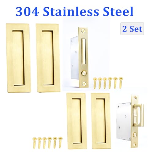 Dontay Sliding Pocket Door Handles,Heavy Duty Edge Pull,4.72'',Brass,2 Set - color: Satin Brass (2 Set), size: 4.72 inch (120 mm)