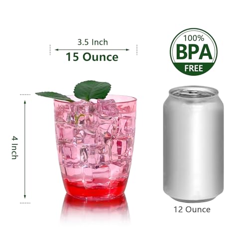 15-Ounce Plastic Tumblers (Set of 6), Reusable Plastic Mugs, BPA-Free Acrylic to Drink Mugs, Shatter Resistant, Textured Interior, Dishwasher Safe (Red, 15 Ounce) - color: Red, size: 15 Ounce