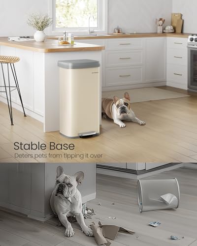 SONGMICS Kitchen Trash Can, 18-Gallon (68 L) Stainless Steel, Soft Closure - color: Sand Beige + Dove Gray, style: 18 Gallons