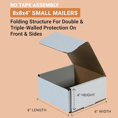 BOX USA White Mailer Boxes 8x8x4 50-Pk Shipping & Packing - size: 8x8x4" 50-Pack White
