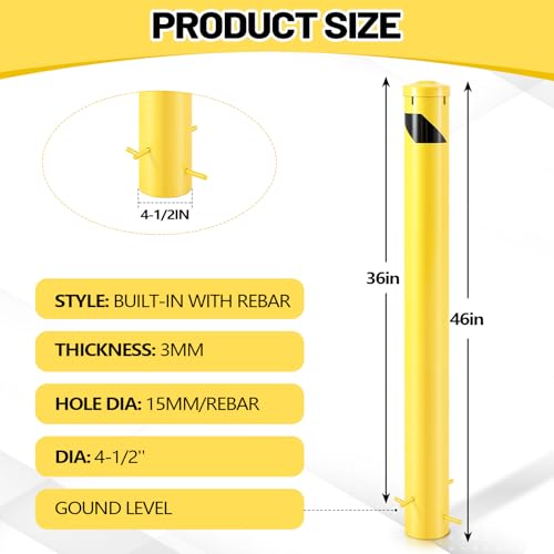 Blulu 1 Pack 46 Inch Steel Safety Bollard Post, Heavy Duty - size: 46 Inch
