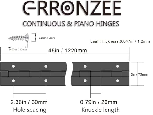 2 PCS Piano Hinge 48 Inch x 3 Inch Heavy Duty Stainless Steel Piano Hinge - color: Silver, size: 48" Long x 3" Overall Width