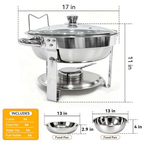 4-Pack 6QT Chafing Dishes for Buffet, 304 Stainless Steel Chafing Dish Buffet Set with Glass Lids & Lid Holders – Food Warmers for Parties, Weddings, Birthdays & Catering,Silver - color: Full Silver With Glass Lid