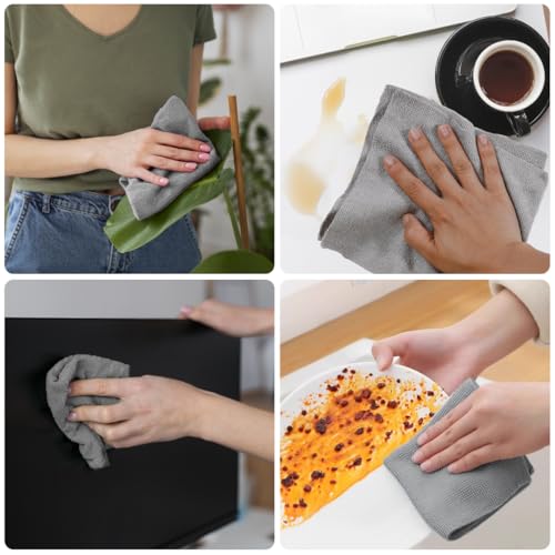 20 Pack Microfiber Cleaning Cloth, Cleaning Rags, Lint-Free, Ultra Absorbent Reusable Towels for Home, Kitchen, Car, Garage or Shop, Dish Rags, 8" x 8", Grey