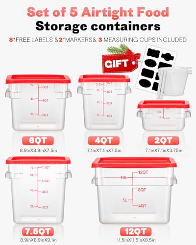 12QT 4PCS NSF Commercial Clear Food Storage Containers with Lids(RED) - color: E-12QT-RED