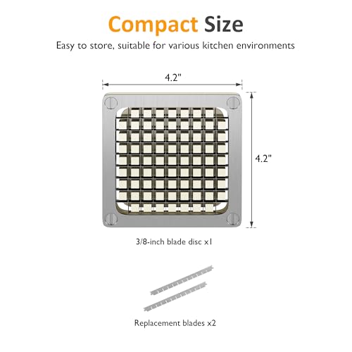 Sunvivi 3/8inch Replacement Chopper Blade,Silver Commercial Vegetable Chopper Dicer with Stainless Steel Blade and Pusher Block, Blade for Fruit Cutting Machine Tomato onion French Fries Cutter - size: 3/8inch Blade