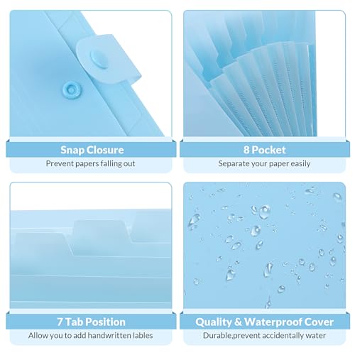 SKYDUE Expanding File Folder with 5 Pockets, Accordion File Organizer,Portable Receipt Paper Documents Organizer,Letter Size Filing Folder School Office Supplies,Lightblue - color: Light Blue
