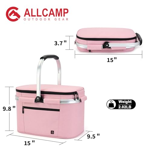 ALLCAMP Picnic Basket, 22L Insulated Cooler Foldable, Thick, Pink - color: Pink, size: Medium