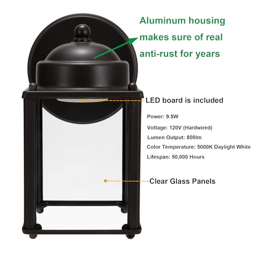 LIT-PaTH Outdoor Wall Light Fixture, Rustproof Aluminum, Clear Glass, LED - color: Bronze, size: 5000K LED