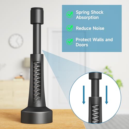 Black Door Stoppers for Wall, Spring Door Stop for Bottom of Door - color: Black