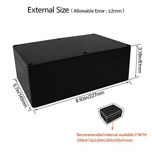 LeMotech Project Box ABS Plastic Junction Box IP65 Waterproof Hobby Box Electrical Boxes Universal Enclosure for Electronic Black 8.9X 5.7X 3.1 inch(230x150x85mm)(Pack of 1 - color: Black (1 pack), size: 8.9" x 5.7" x 3.1"