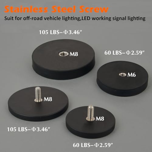 MUTUACTOR Neodymium Rubber Coated Magnets,2PCS Anti-Scratch Rubber Rare Earth Magnet with M8 Male Thread,Strong Mounting Magnets for Off-Road Vehicle Lighting LED Signal Lights - size: 60 lbs M8 Male 2pcs with rubber coating