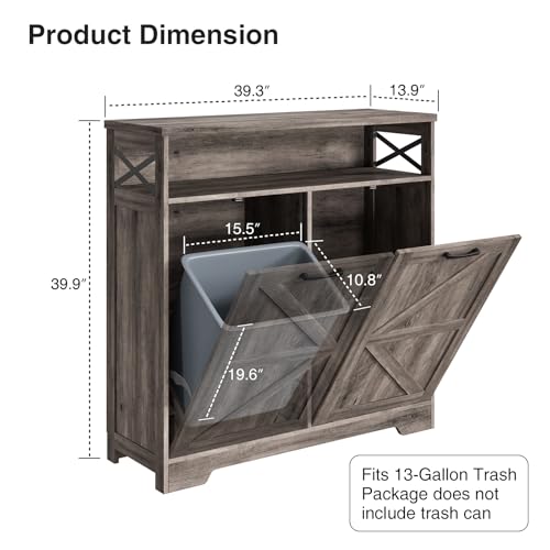 Befrases Double Tilt Out Trash Can Cabinet for 13 * 2 Gallon Garbage Can, Farmhouse Kitchen Garbage Trash Bin for Hidden Laundry Basket, Dual Dog Proof Recycling Cabinet for Dining Living Room, Grey - color: Grey, size: 2 x13 Gallons