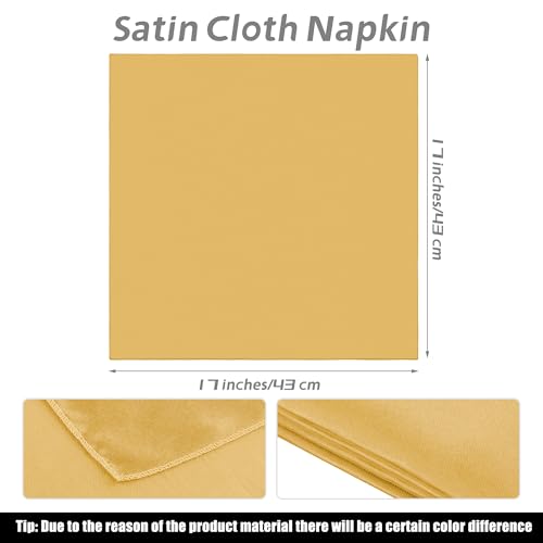 MCEAST Satin Cloth Napkins and Napkin Rings Set of 8, Smooth Fabric Table Napkins and Napkin Holder for Wedding, Birthday Dinner Party, Family Gatherings, Table Decor (Gold, 17 x 17 Inches) - color: Gold