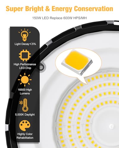 UFO LED High Bay Light 150W 16500LM 5000K High Bay LED Shop Lights