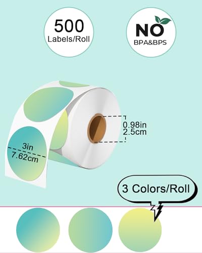 3 inch Round Thermal Labels, Thermal Printer Labels use for Barcode, Shipping, Customized, Circle Direct Thermal Stickers 500 Labels for Printer, Gradient Green - color: Magic Forest, size: 3''×3''