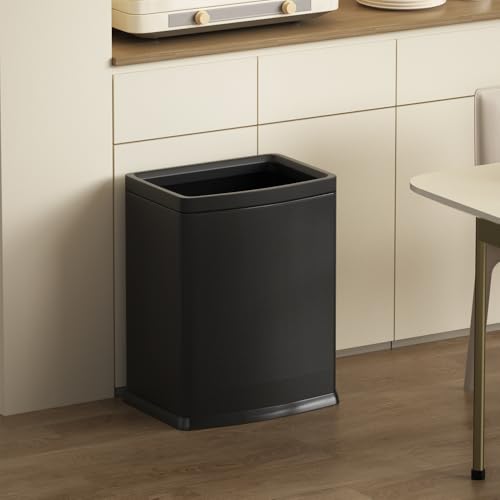 4.7 Gallon/18L Black Trash Can,Commercial Metal Trash Bin, Large Capacity Garbage Can, Business Waste Basket, for Desk, Office,Kitchen, Hotel, Home(18L Black) - color: 18L Black