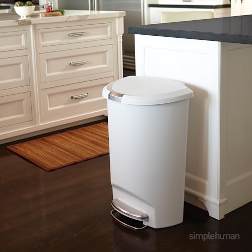 simplehuman 50 Liter Semi-Round Hands-Free Kitchen Step Soft-Close Lid Trash Can, White - color: White