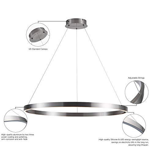 MADEM 31.5'' LED Modern Chandelier 1-Ring Circular Dimmable Pendant Light - color: Brush Nickel, size: 1 Ring