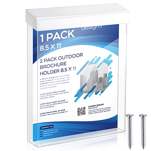 Thyle 8.5” x 11” Outdoor Brochure Holder Waterproof Wall Mount Lid, White - color: White
