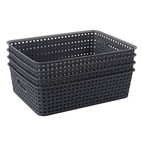 4 Packs Plastic Storage Basket Tray, Shallow Paper Basket, Gray - color: Flat Grey