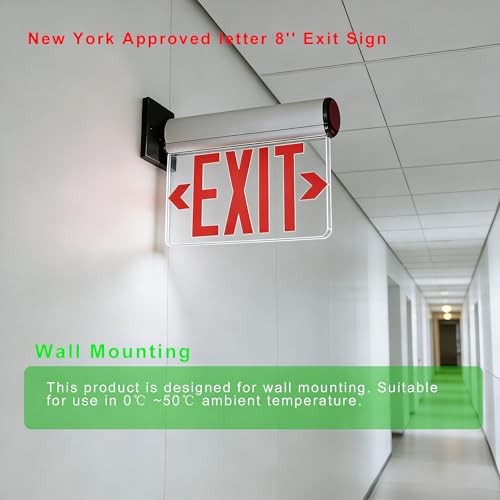 New York Approved Letter 8" Exit Sign Emergency Light Replaceable Acrylic Panel Removable Directional Indicator, Single and Double Face Optional, Fire Resistant UL Certified GMSEL-200 - size: Single face