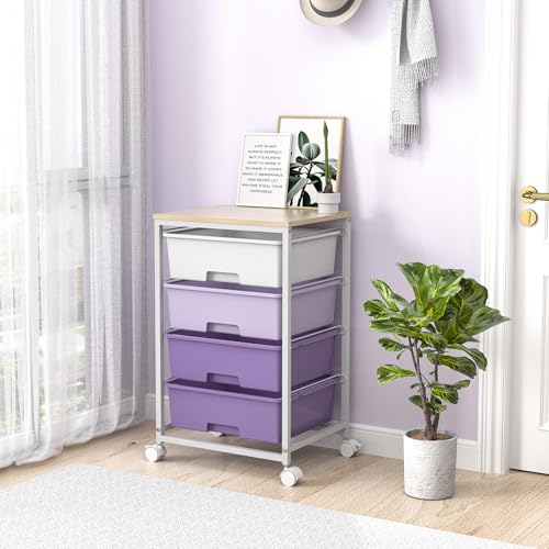 SYKIARIOL Rolling Cart with Drawers, 4-Drawer Utility Cart, Purple - color: Purple