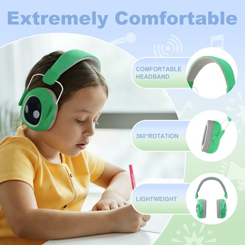Kids Hearing Protection Earmuffs,Lightweight Adjustable for Kids 3-16 years,Noise Cancelling Headphones,25dB Sound Reduction Ideal for Concert,Firework,Airplane,Sound Proof(Green) - color: Green