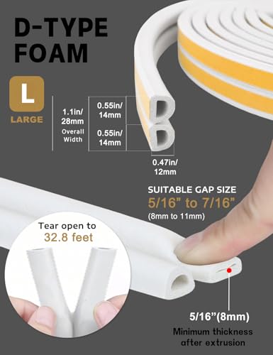 Weather Stripping Door Seal Strip,D Shaped Weatherstripping for Door Frame - color: White, size: L ( 9/16"W × 15/32"T)