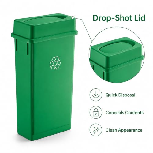 23 Gallon Slim Rectangular Commercial Trash Can, Heavy Duty Plastic Indoor Waste Bin for Kitchen, Office, Restaurant, School, Restroom & Janitorial Use (Green, with Lid) - color: Green