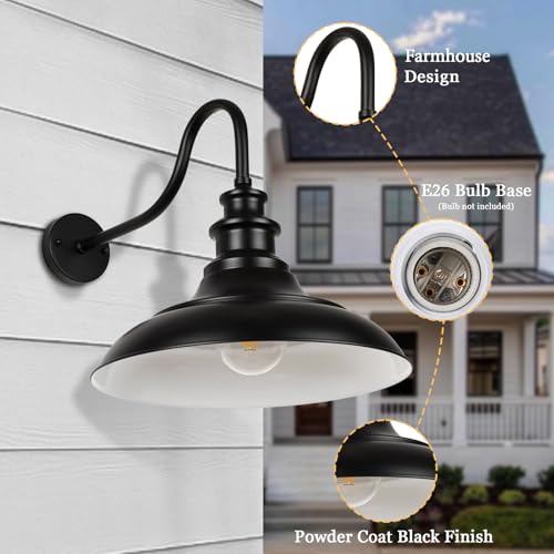 Exterior Farmhouse Barn Light, 16 Inch Vintage Outside Garage Light Fixtures, 3PCS Anti-Rust Waterproof Outdoor Light for Patio Frontdoor Entryway Doorway, Matte Black - color: Black White3, size: NO Dusk to Dawn