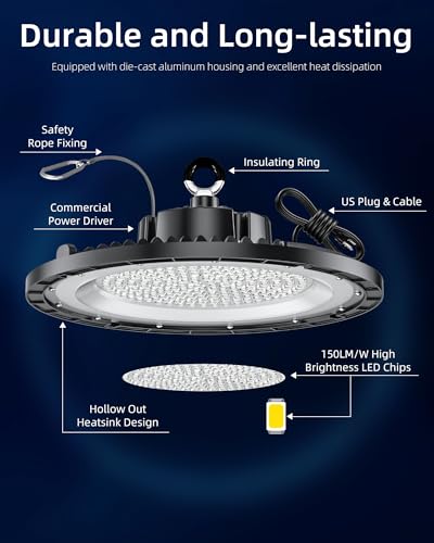 THELUX 150W UFO LED High Bay Lights Super High Brightness 22,500LM for Warehouse, Workshop, Garage - 5000K Daylight, IP65 Waterproof Commercial Lighting (High & Low Bay) LED Shop Lights 1Pack - size: 150W 1PACK