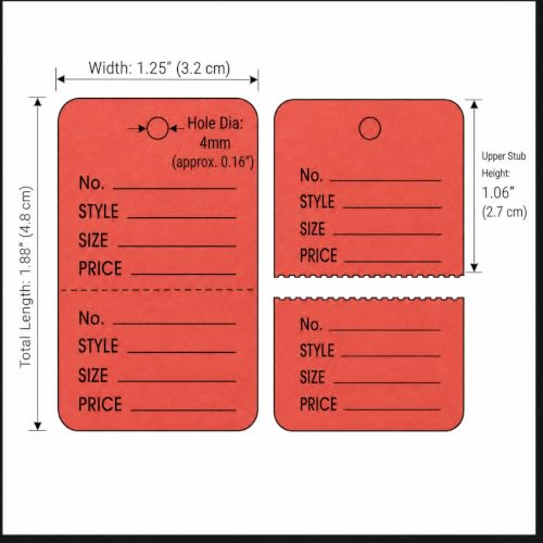 1000 Count Red Manila Tags, 1.25" x 1.88", 2-Part Perforated - color: Red