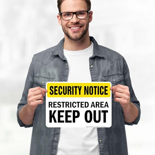 Security Notice Restricted Area Keep Out Sign, 10x7 Inches, 4 Mil Vinyl Decal Stickers Weather Resistant, Made in USA by My Sign Center - size: 7x10 Vinyl Sticker