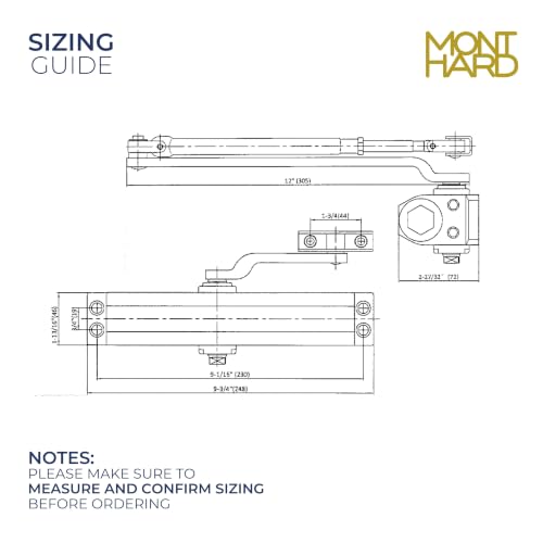 Door Closer, Commercial Grade 2 Hydraulic Closer, Spring Size 4, Surface Mount, Self-Closing, Adjustable Sweep & Latch Speed, Aluminum Anodized - color: Aluminum Anodized