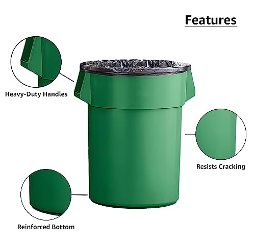 Set of 6 55 Gallon Round Commercial Trash Can, Industrial Recycling Bin, Durable Garbage Can, Ingredient Bin, Safe Food Container (Green) - color: Green